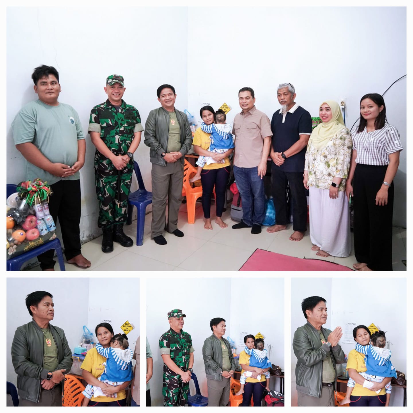 Penjabat (Pj) Gubernur Sumatera Utara (Sumut) Hassanudin menjenguk Balita Mesrida Waruru (3,6), anak nelayan asal Nias Utara, usai menjalani operasi benjolan di kepala belakang, di Jalan Karya Indah, Tanjung Sari, Medan, Senin (25/12)