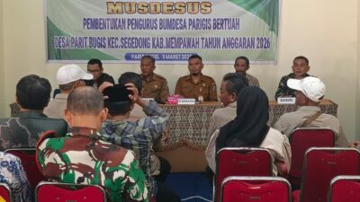 Danramil 1201-01/Jongkat Hadiri Musdesus Pembentukan Pengurus BUMDesa Parigis Bertuah di Desa Parit Bugis
